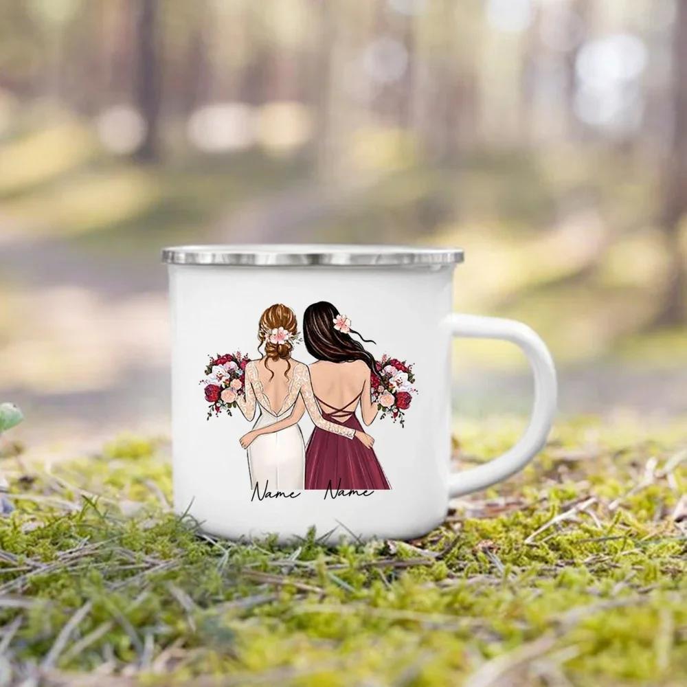 Personalized Enamel Mug Custom Name Tea Coffee Wine Mugs Bride Bridesmaid Cup Engagement Wedding Party Gifts for Maid of Honor