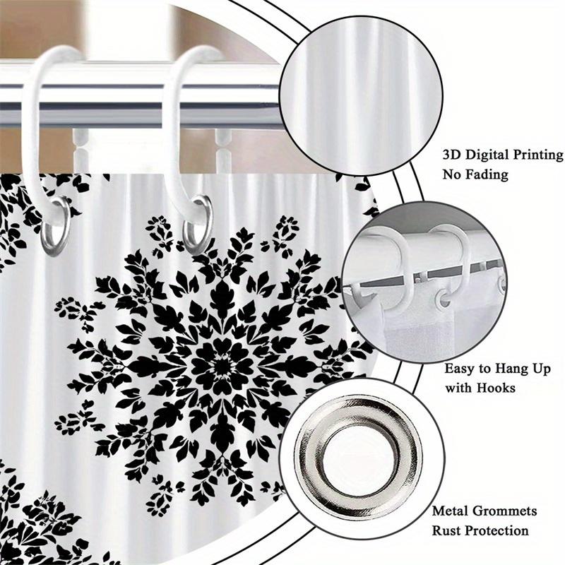 1Pc Black Floral Snowflake Pattern Shower Curtain - Polyester Fabric, Machine Washable, Suitable For Bathroom Decoration
