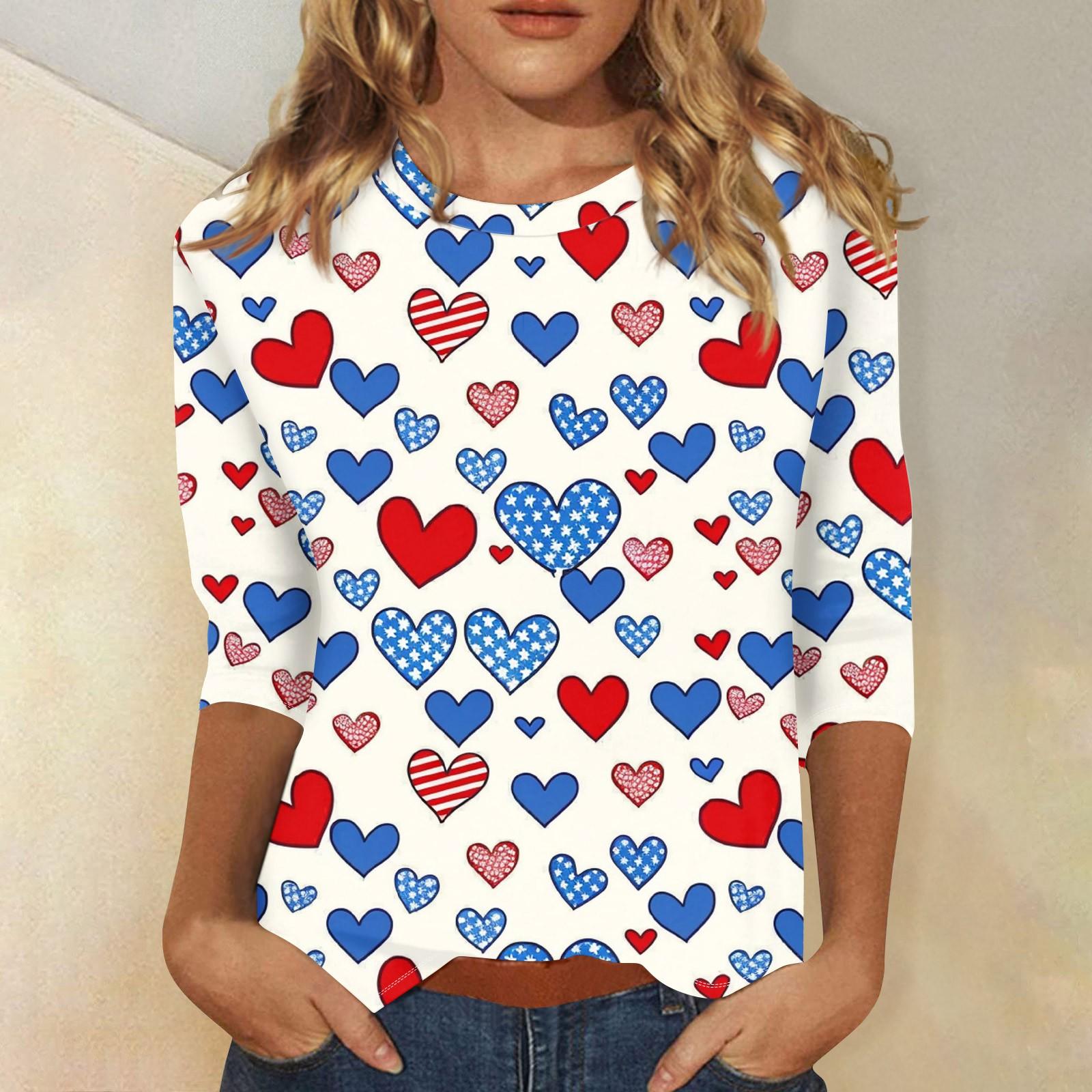 

Женская мода повседневная рубашка с круглым вырезом и рукавом три четверти с принтом «День независимости» L