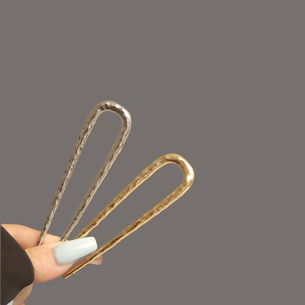 1pc Metal Alloy U-shaped Hair Forks Creative Hammer Pattern Simple Hairpins Elegant Hair Updo Bun Accessories Women Headwear