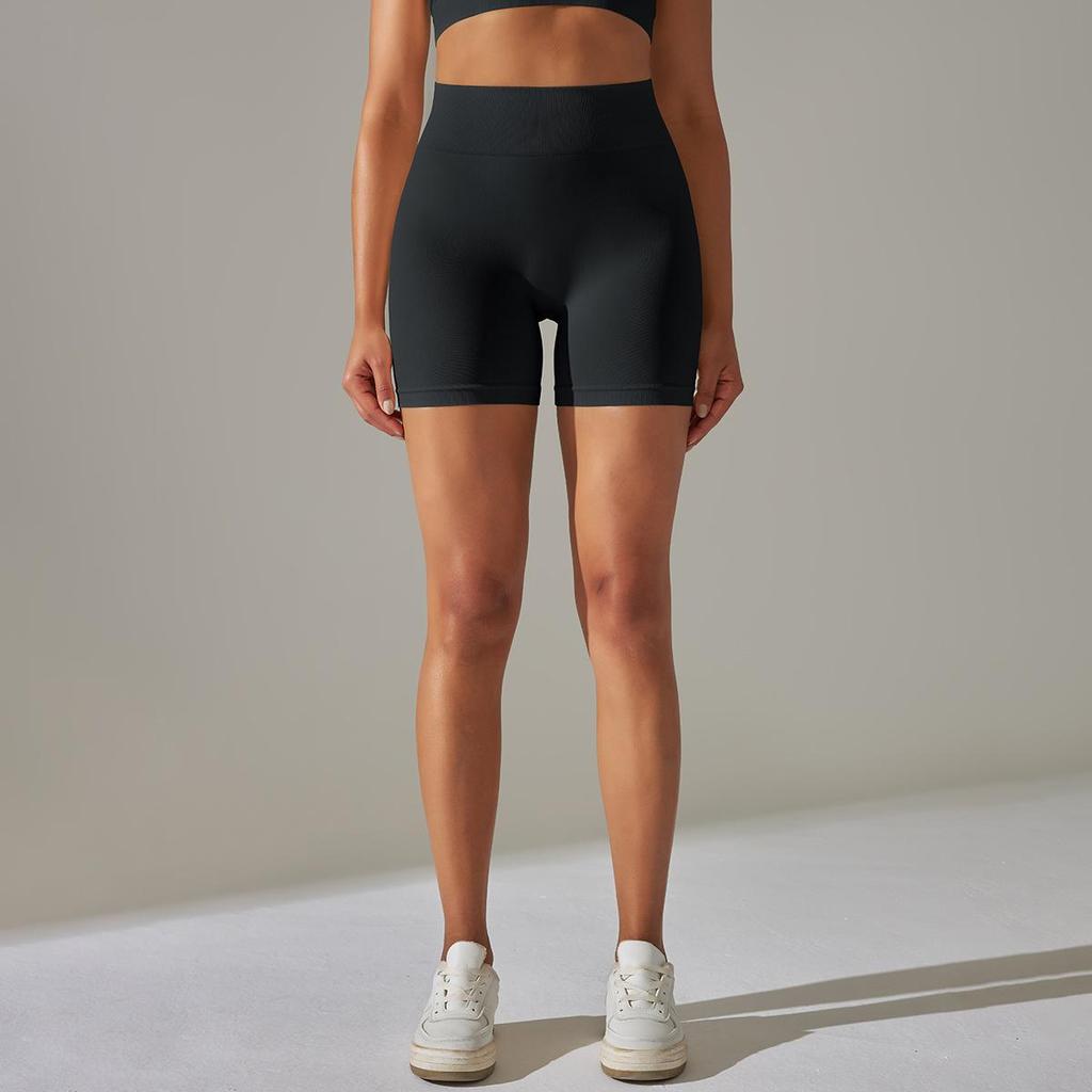 Pantaloni scurți compresivi tricotati fără cusături, culoare uni, cu talie înaltă și compresie pe șolduri, pantaloni de yoga trei sferturi pentru sport, alergare și fitness