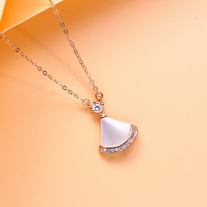 Korean Style S925 Sterling Silver Fan-Shaped Pendant Necklace for Women - Light Luxury Versatile Clavicle Chain 925 Sterling Silver