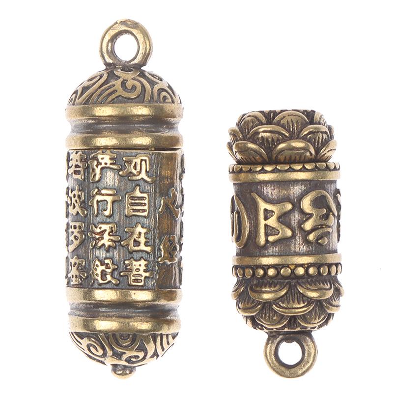 Ottone Buddha Guanyin Sutra Ciondolo Ciondolo Portachiavi Portapillole Custodia per medicinali