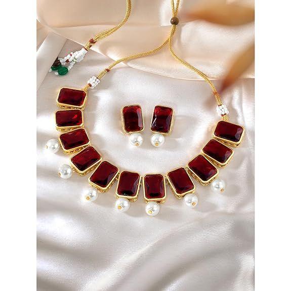 Traditional Jewellery Crystal Pearl Necklace Earring Jewellery Set for Women
