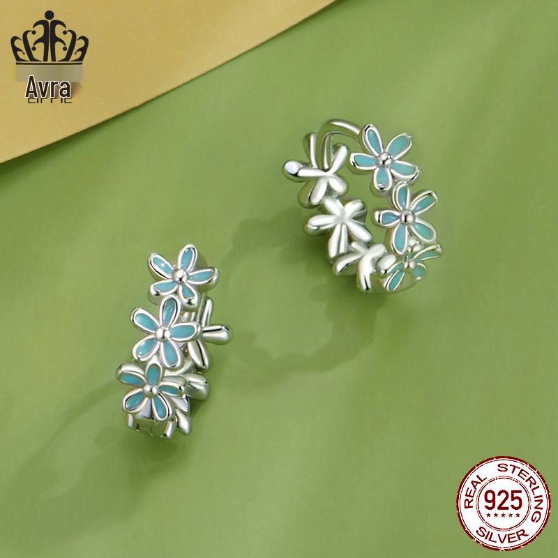 Aifuluo Autumn S925 Sterling Silver Blue Flower Ear Cuff Earrings for Women