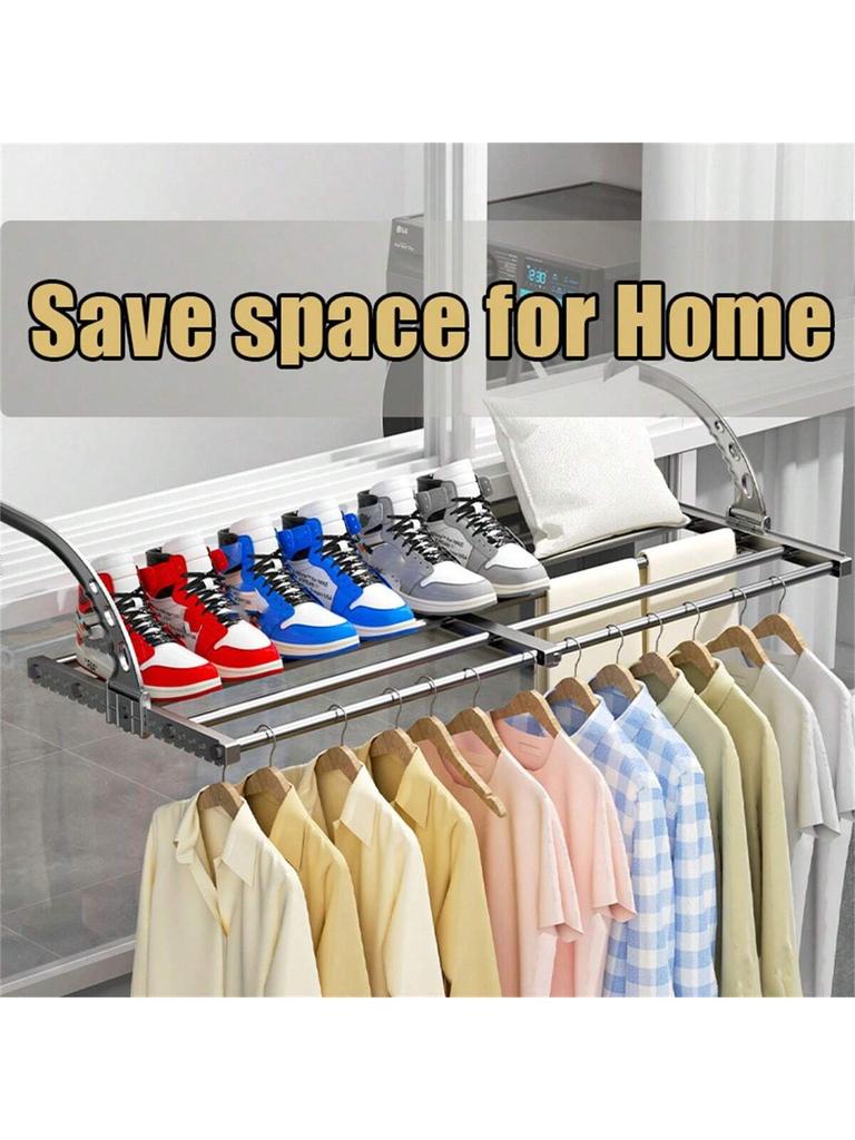 Extendable Laundry Rack Versatile Mounting,Windproof Sock Clip Foldable Clothes Drying Rack Balcony Shoes Organizer Window Shelf