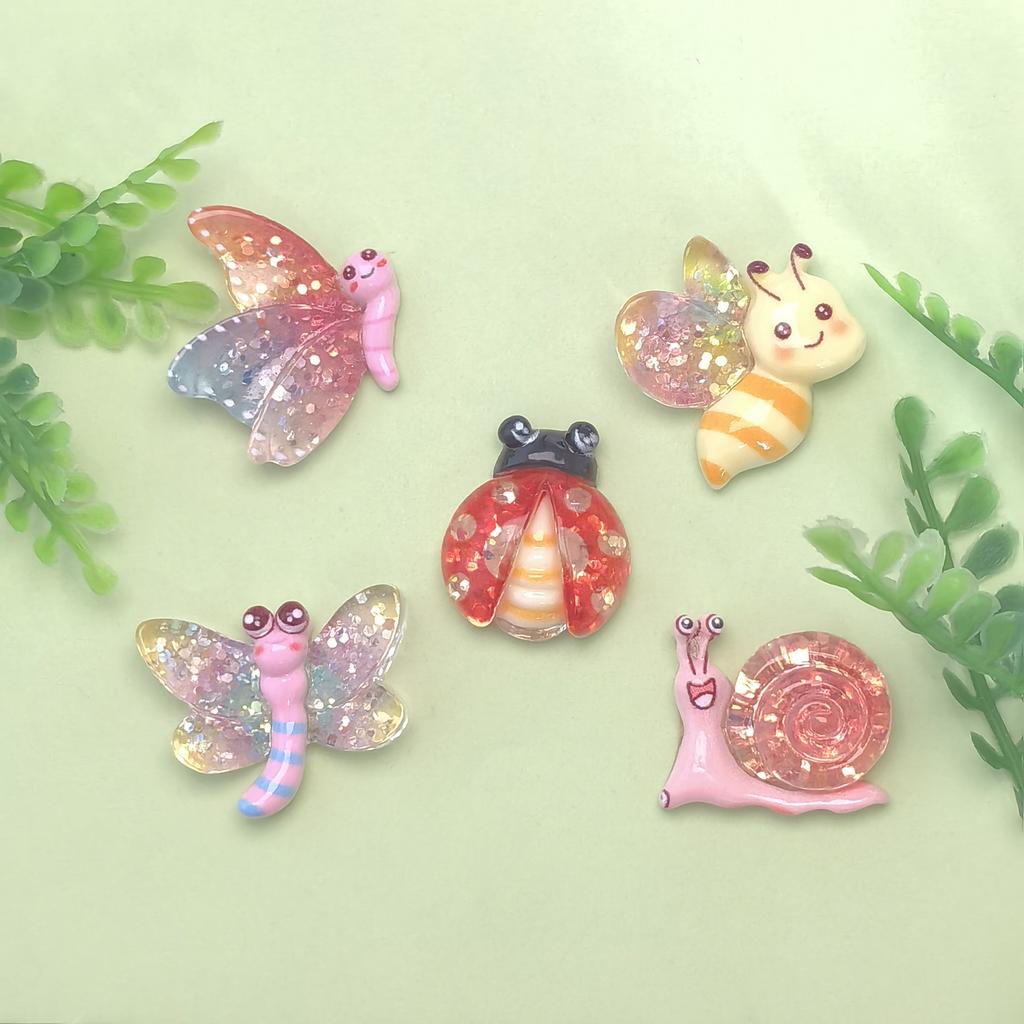 Kawaii Glitter Insect Bee Snail Butterfly Flatback Resin Cabochon Embellishments For Phone Case Scrapbooking Decor DIY