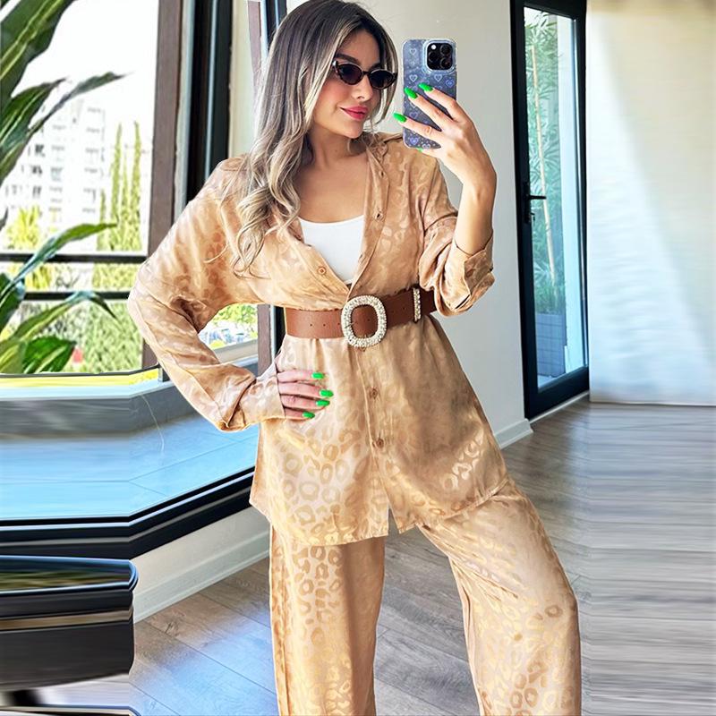 

Leopard Print Long-Sleeve Women s Two-Piece Casual Set Large