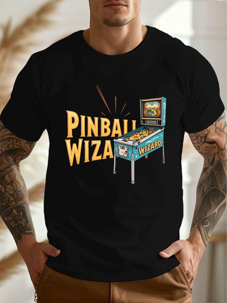 Pinball Wizard Men's Casual Grew Neck Short Sleeve T-Shirt for Summer, PLUS SIZE
