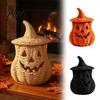 Trick or Treat Mand Halloween Pompoen Lantaarn Tafelblad Decoratie, Geweven Heksenhoed Snoepschaal & LED Prop, Gotisch Herfst Tafelstuk voor Huisplank