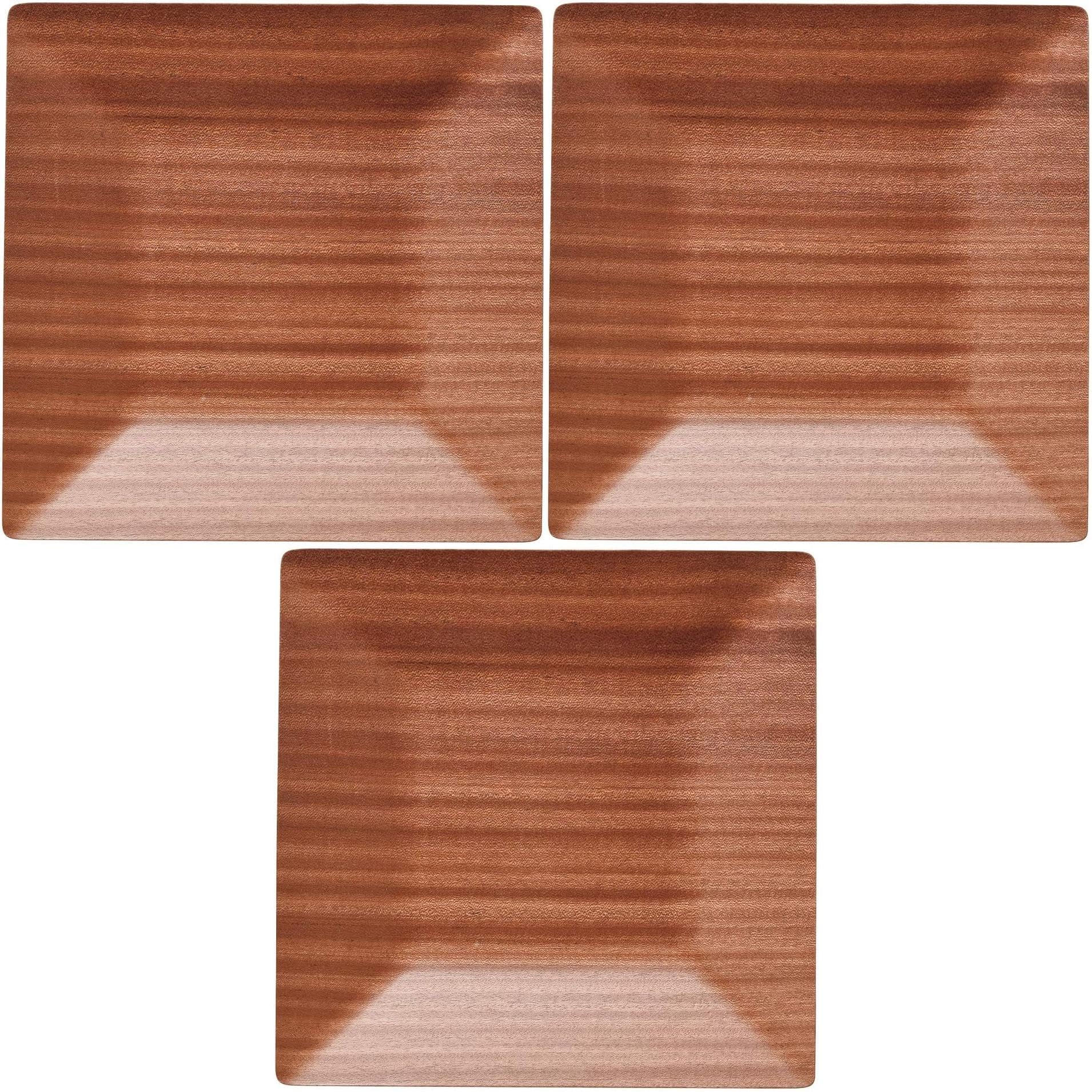

Set of 3 Mahogany Square 20cm Trays [20 x 20 x 1.5cm] | Western-style Medium Plates, Wooden, Made in China, Setomonohonpo