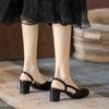 In Stock French Coco Style Soft Leather Color Block Low Cut Sandals - Women's Spring Mid and Thick Flat Heels