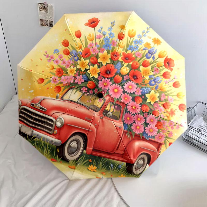 Four seasons truck Pattern Pattern New Style Umbrella, 1 Piece Automatic Folding Umbrella, Portable Travel Umbrella, Outdoor Umbrella, Birthday Gift