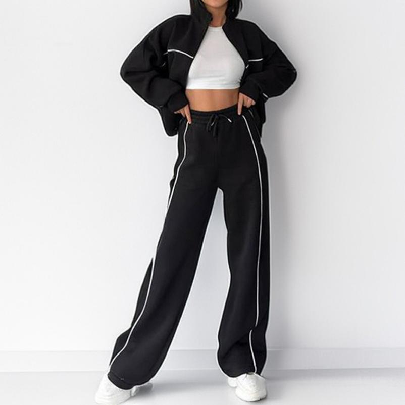 Spring Women s Sports Suit Casual Zipper Cardigan Fashion Sweater Suit Women XS чёрный