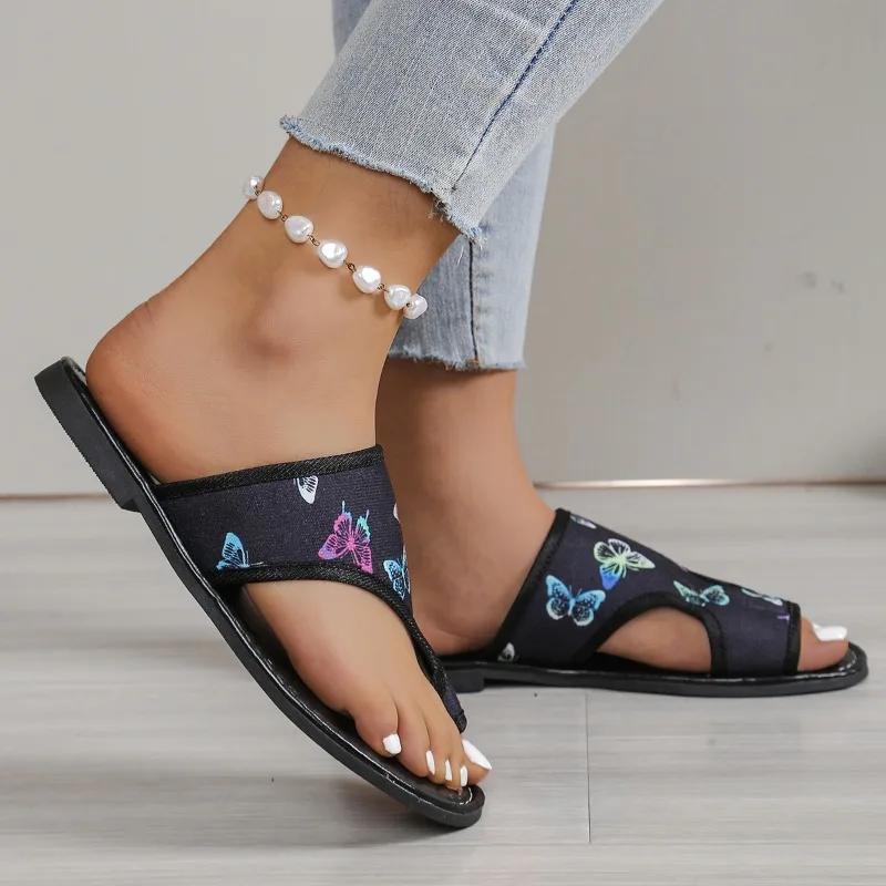 Fashion 2025 Summer Open Toe Women's Slippers Fashion Printing New Plus Size Party Best Seller Comfortable Light Flat Slippers Zapatos