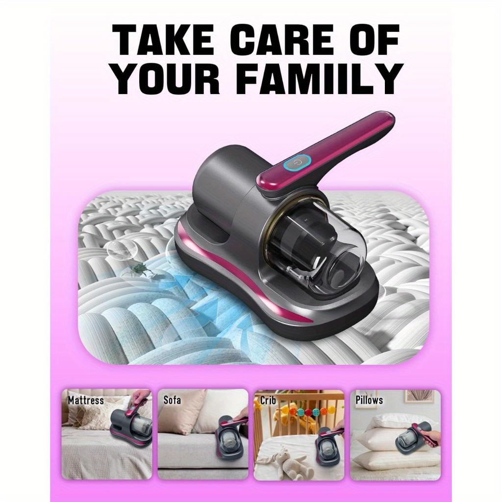 Vysavač na matrace s UV světlem, výkonný ruční vysavač pro odstraňování prachu z chlupů domácích mazlíčků