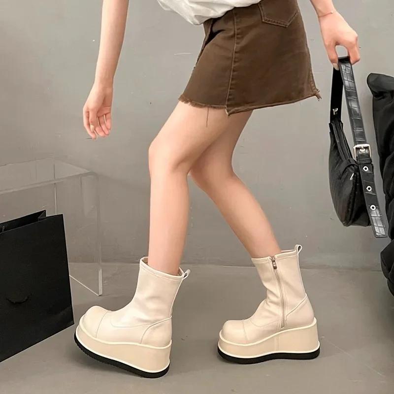 

Fashion Small Platform Wedge High-thigh Boots Women s Autumn and Winter New Stretch Skinny Boots Super High Heel 40