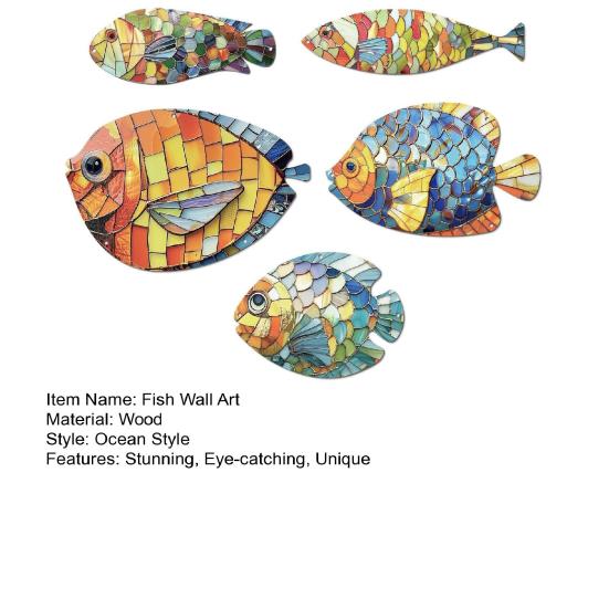 5 Pcs Wood Fish Wall Art Nautical Hanging Fish Wall Decor Rustic Fish Farmhouse Wall Sculpture for Beach Lake House Bathroom Decoration