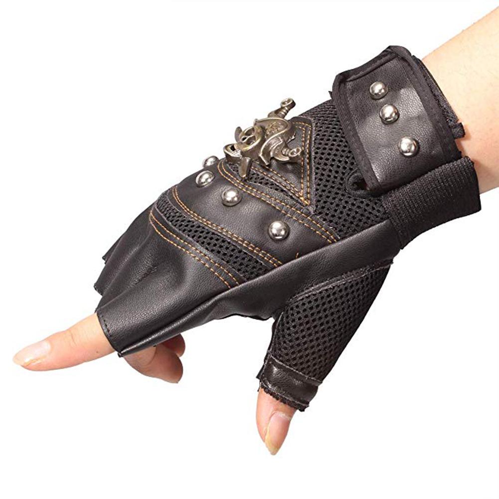 1 Paar Kunstleder Nieten Piraten Skelett Handschuhe Punk Halbfingerhandschuhe Herrenhandschuhe für
