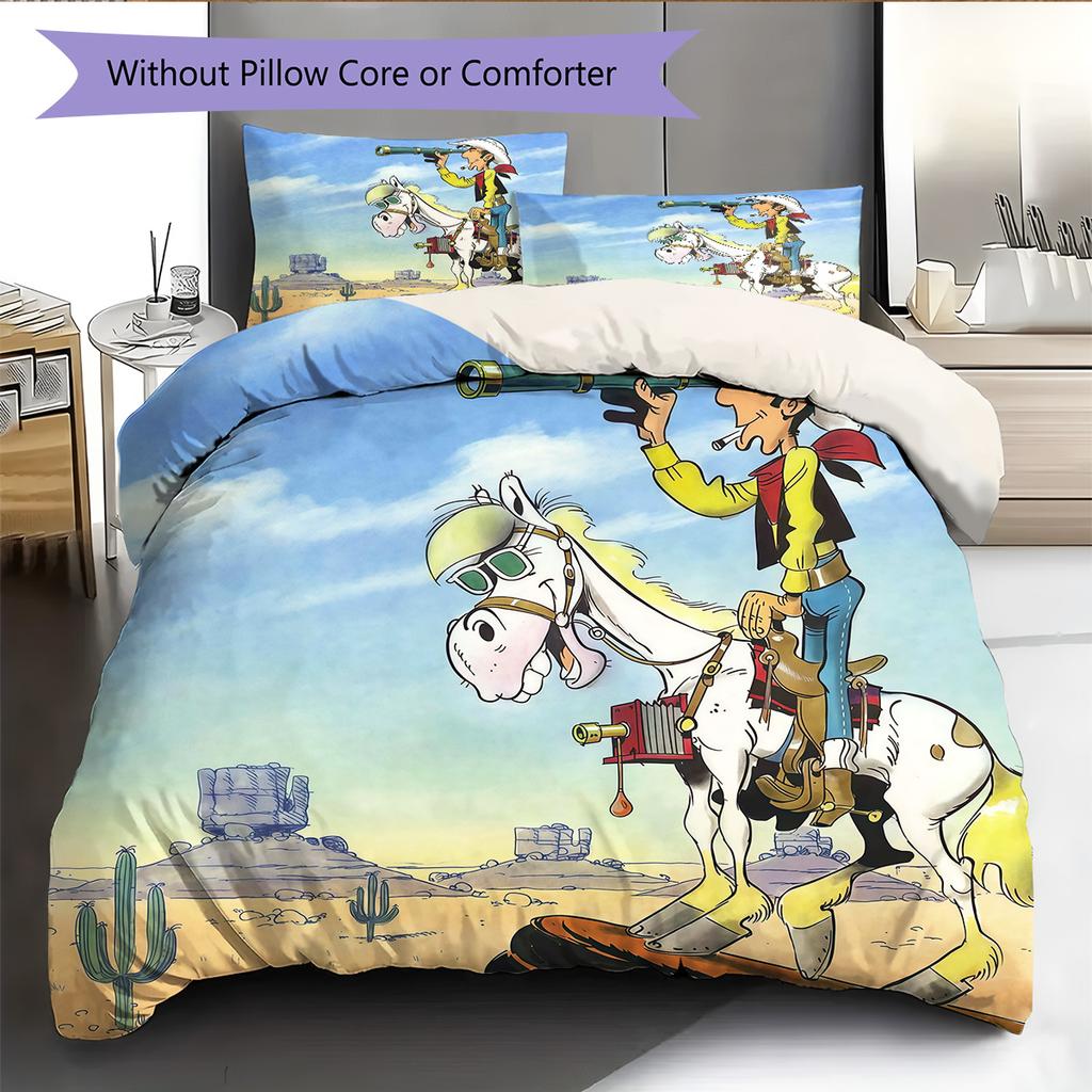 Lucky Luke2 Muster Bettwäsche Steppdecken-Set Heimdekoration Geschenk (1 Bettbezug + 2 Kissenbezüge (ohne Füllung))