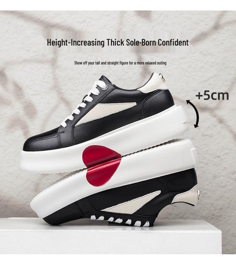 Men's Trendy Leather Pointed Toe Low-Top Shoes with 5CM Thick Sole - Versatile High Street Casual Sneakers
