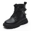 Children Boots Soft-soled Girls Martin Boots Autumn and Winter Warm British Style Boys Leather Boots Student Metal Chain
