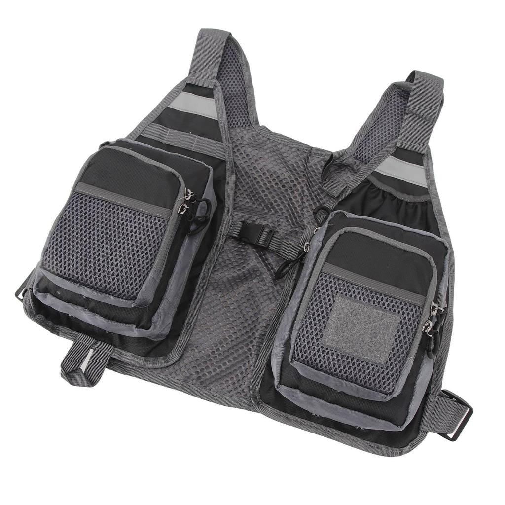 Strap Fishing Vest Fly Fishing Vest 8 Pockets Oxford Cloth Reflective Strips Mesh Lining Adjustable Fishing Gear for Outdoor Black