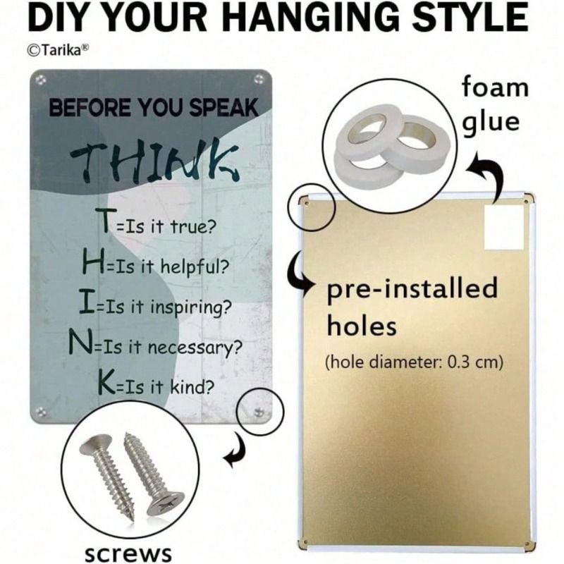 Vintage Metal Sign Wall Art Before You Speak Think Inspirational Quote Retro Home Decor Bar