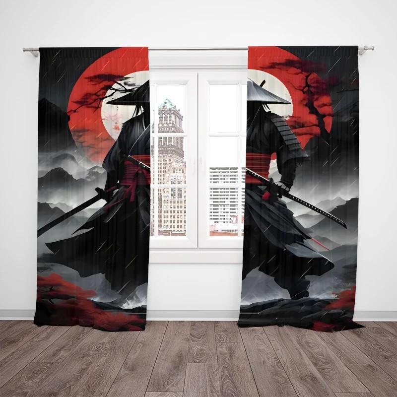 2pcs Samurai Warrior Scenic Curtains Room Darkening Polyester Home Decor Rod Pocket for Living Room Bedroom Windows