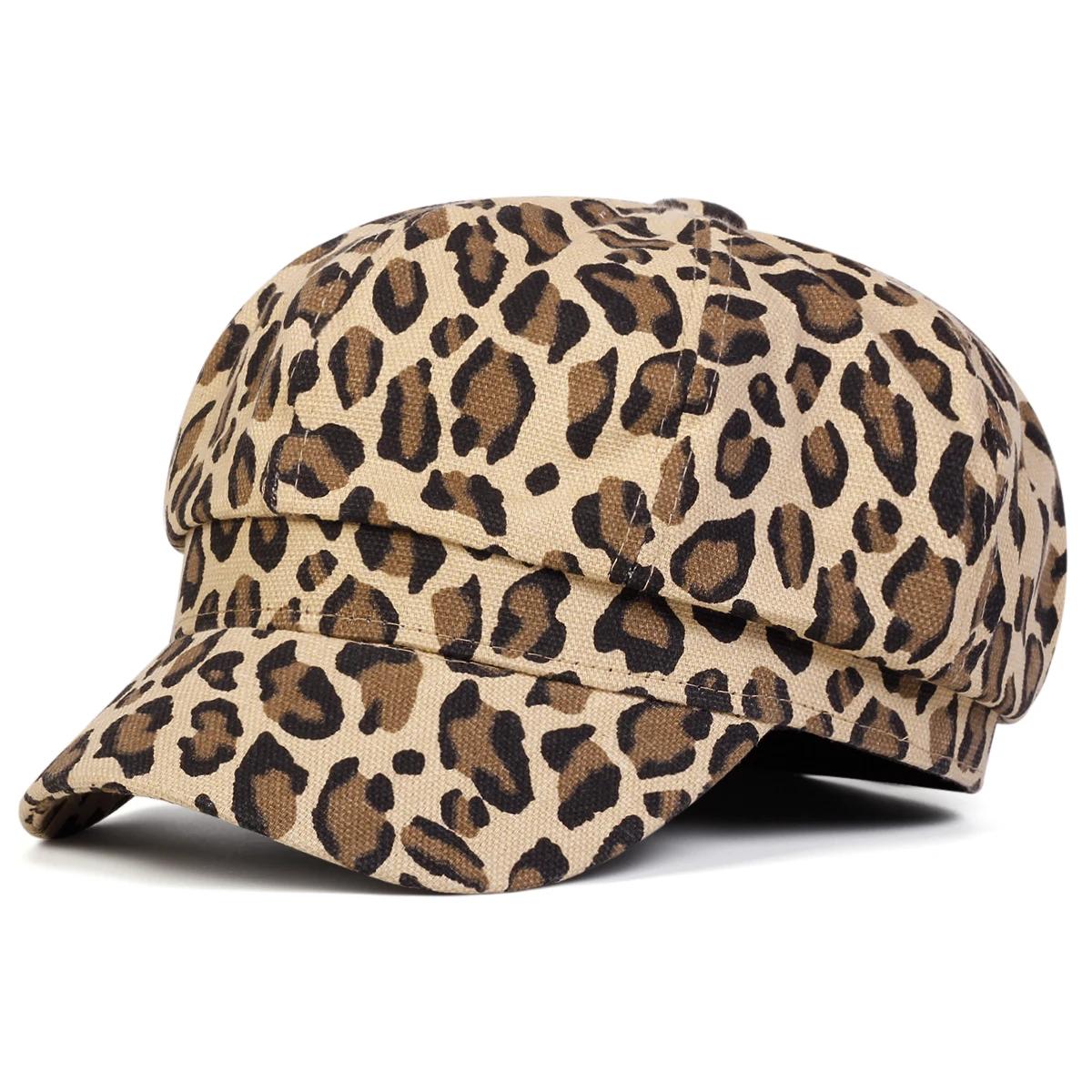 Unisex Leopardendruck Persönlichkeit Schiebermütze Frühling Herbst Retro Baskenmützen Wilde Lässige Hüte Unisex Wilde Achteckige Kappe beige