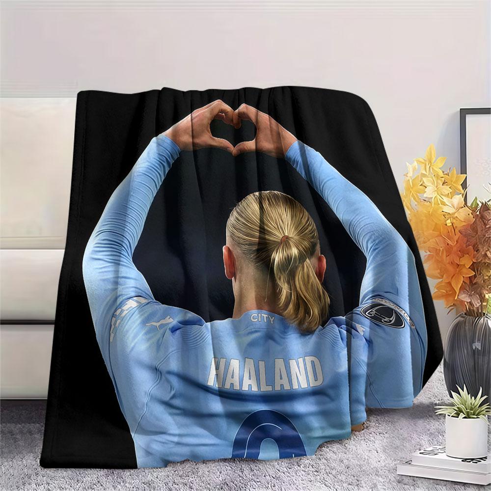 Erling Haaland Printed Flannel Blanket, Soft Throw for Bedroom Sofa, Washable,soccer Fan Merchandise, Great Gift.