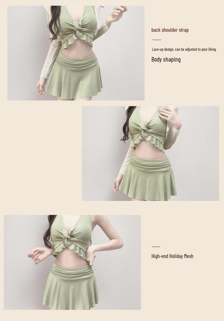 French Spicy Women's Vacation-Style Long Sleeve Bikini & Cover-Up Set