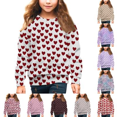 Girls Round Neck Pullovers For Kids Valentine's Day Printed Tops