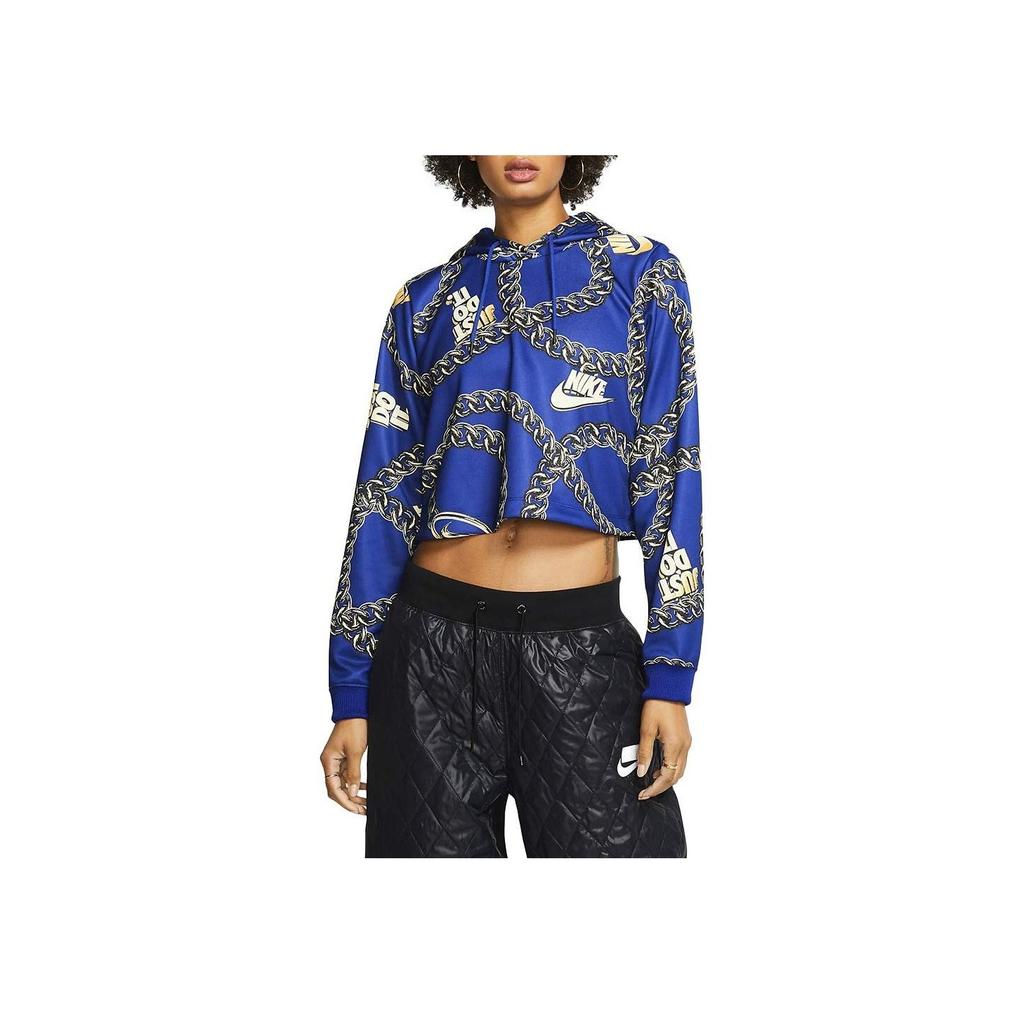 Nike Chain Pattern Full Print Hoodie Women Hoodies Blue CJ6306-455