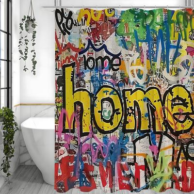 Funny Graffiti Home Abstract Art Shower Curtain, Bathroom Decorative Shower Curtain, Waterproof Shower Curtain with Hooks