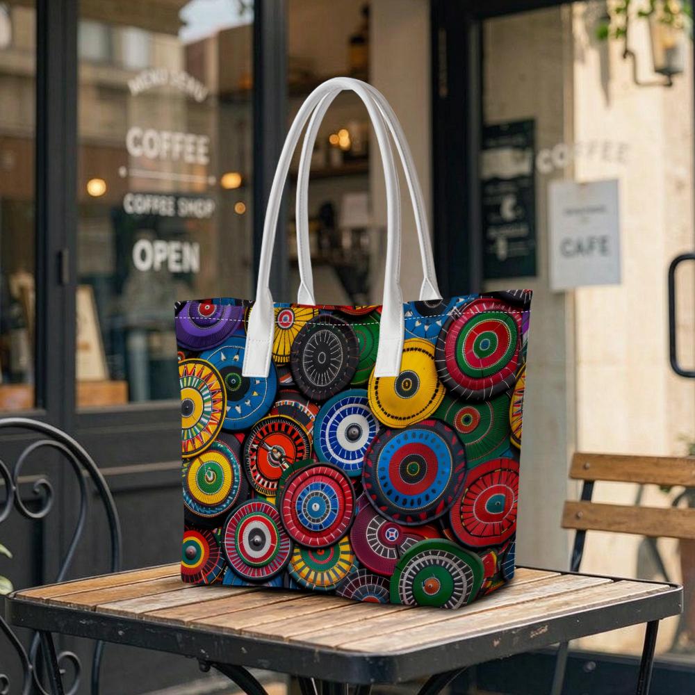 Colorful Circle Pattern Tote Bag Stylish Casual Daily Use Shopping Handbag Portable Shoulder Bag