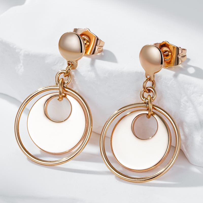 Wbmqda Einzigartige Glänzende Doppelte Creolen Ohrstecker für Damen 585 Roségold Farbe Party Feiner Täglicher Schmuck Vintage Accessoires