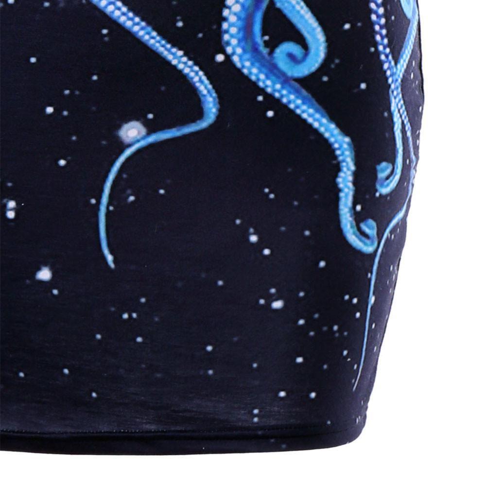 Women Summer Delicate Sleeveless Cut Out Octopus Print Mini Dress With Lace Stitching