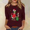 3/4 Sleeve Tops For Women T-Shirt Casual Christmas Print Tops T Shirt Round Neck Pullover Blouse