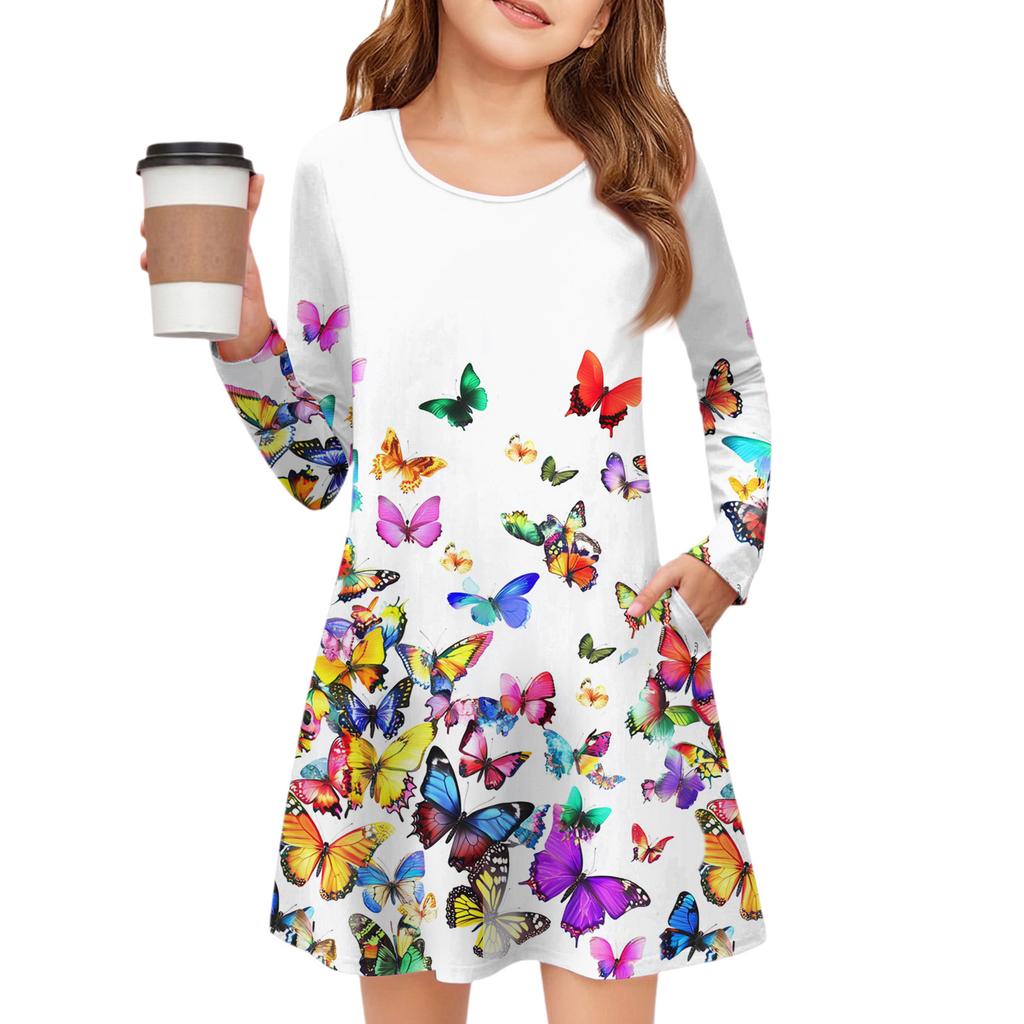 Girls' Long Sleeve Dress - Color Pocket Dress