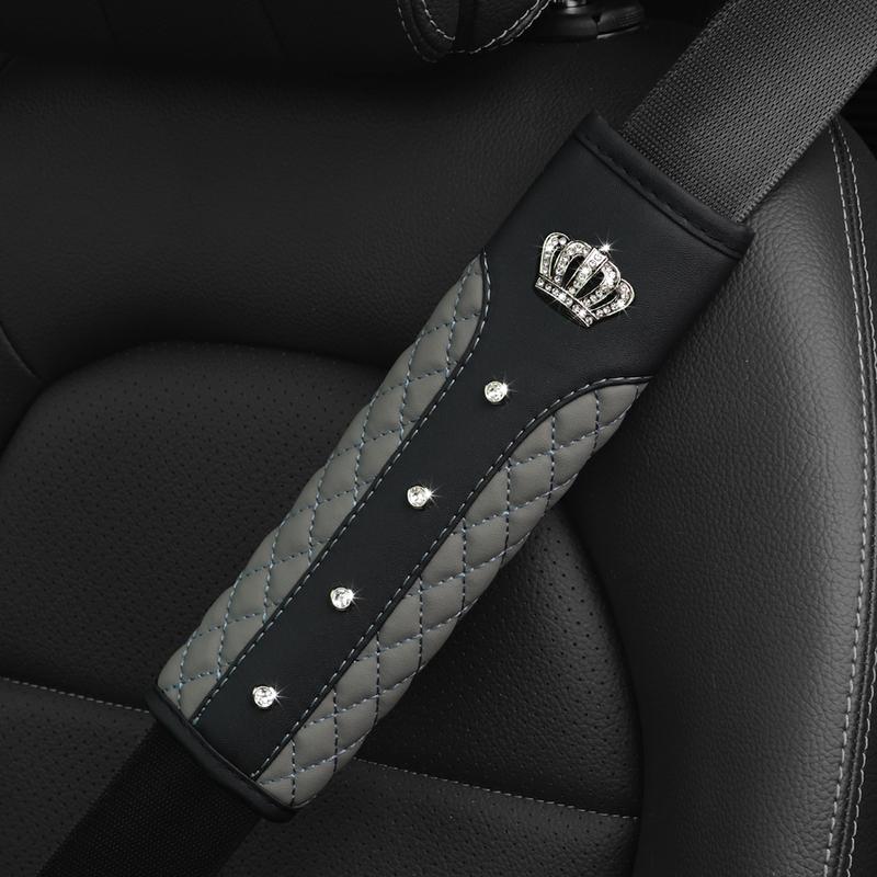 1 Diamond-encrusted Blingbling Metal Crown Faux Sheepskin Car Supplies Seat Belt Shoulder Strap Comfort Safety Belt