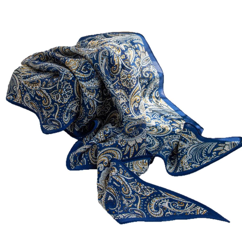 Elegant Double Crepe Women's Scarf: Double-Sided Vintage Print, Fashionable Commute Shawl with Sunscreen and Sunshade Features.