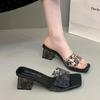 French summer 2025 new fairy skirt beach crystal heel thick heel open-toed cool slippers women's sandals
