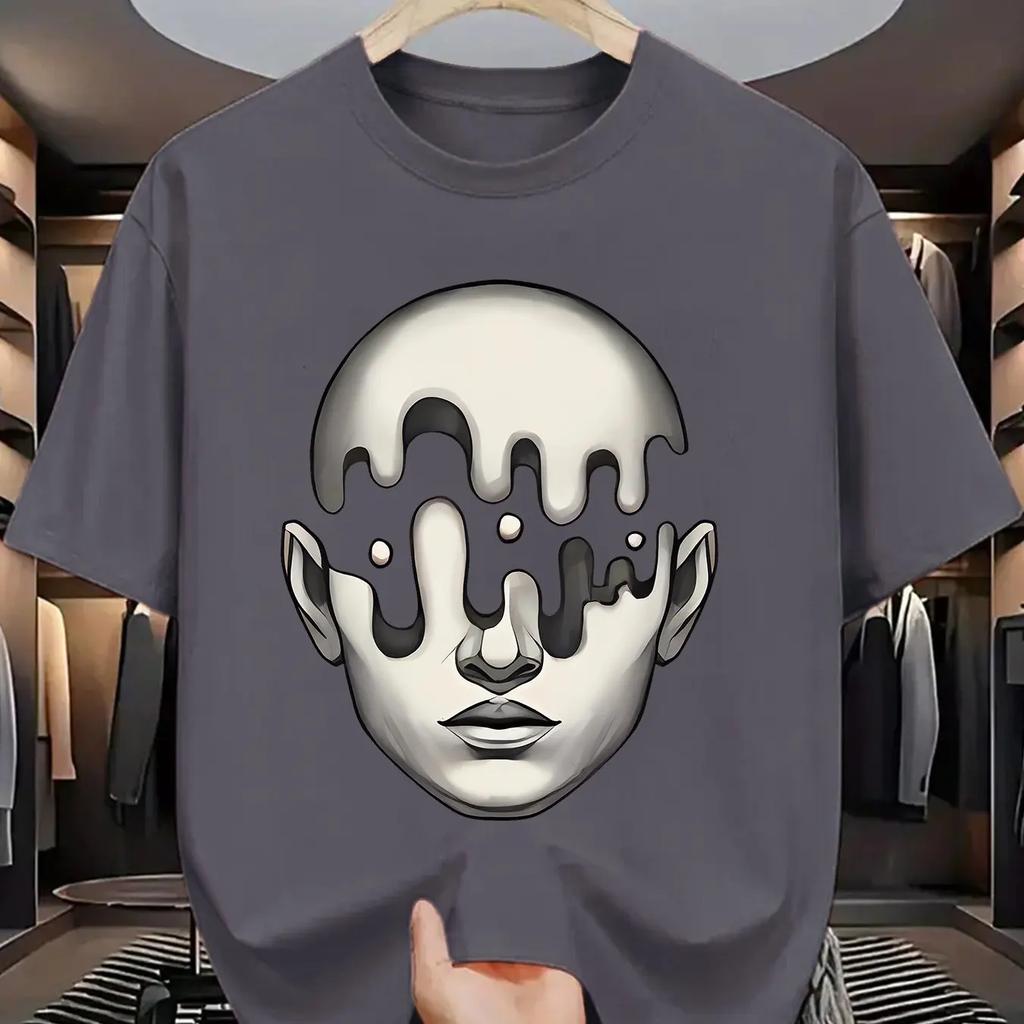 Unisexs 100 Cotton Tshirt With Melting Face Surreal Art Print Casual Fashion Street Style Top