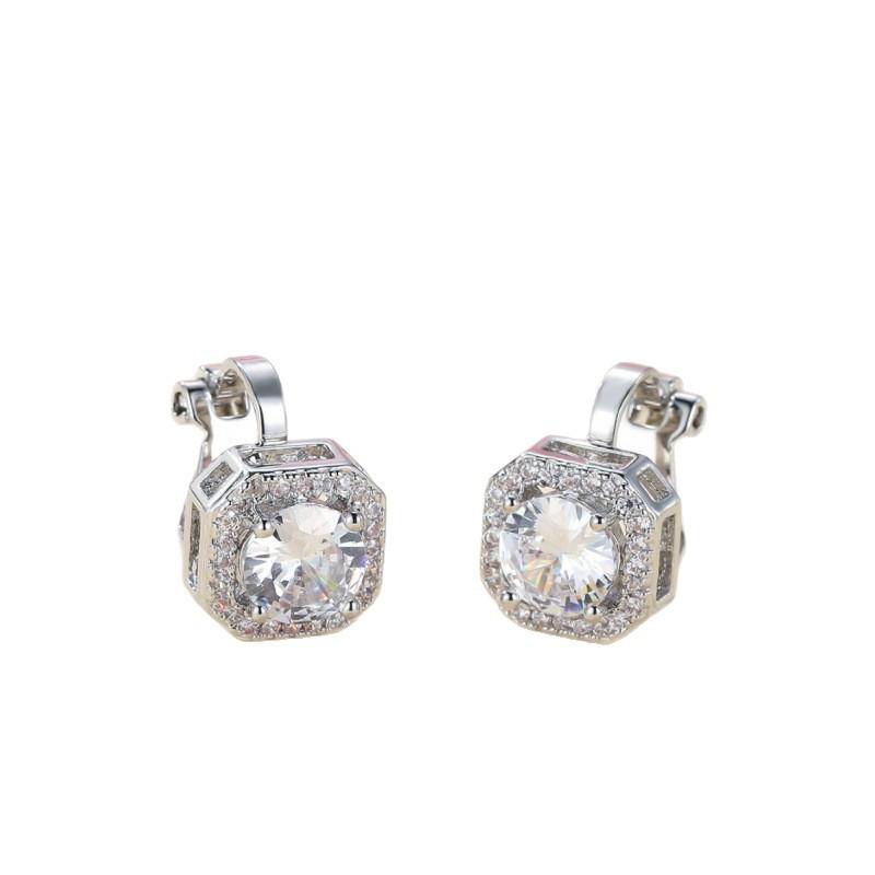 Wish platinum super flash square full of diamonds and large zircon ear clips, simple and small temperament