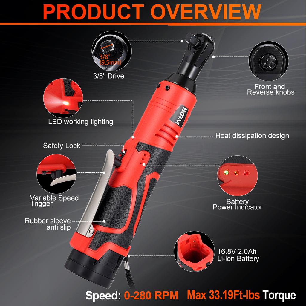 16.8V Electric Impact Wrench Cordless Rechargeable Screwdriver 3/8 Inch Right Angle Ratchet Wrenches Driver Drill Power Tool
