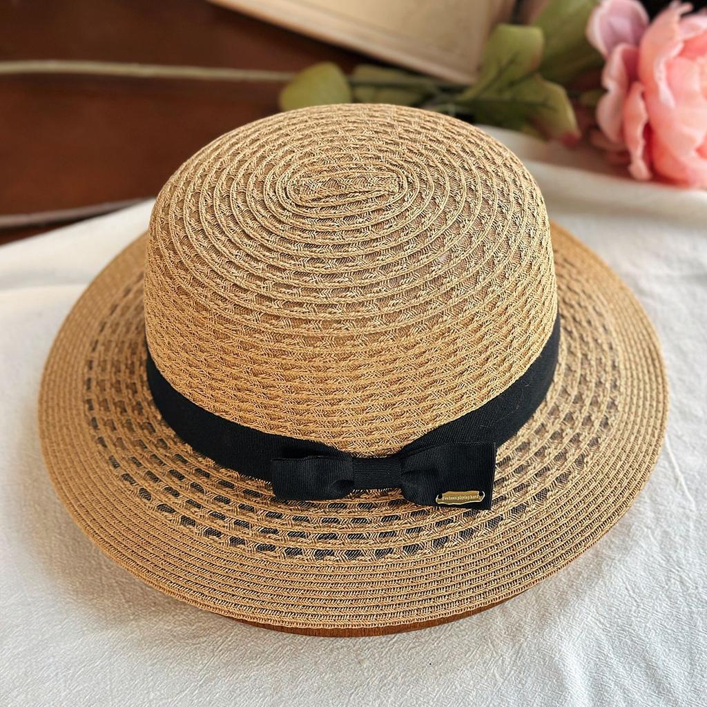 Spring and Summer New Products, Hand-woven Hollow Short Brim Neutral Wind Top Hat, Vacation Travel Shading Straw Beach Hat, Flat Top Hat