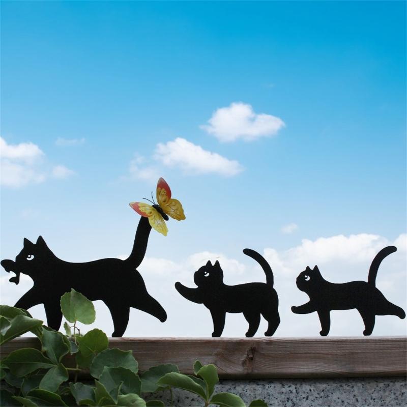 3Pieces Black Cats Garden Stakes Weather Resistant Metal Iron Art Cats Decors For Outdoor Yard And Lawn Patios Balcony