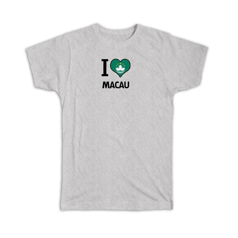 Gift T-Shirt : I Love Macau Flag Heart Country Crest Macanese Expat 3XL