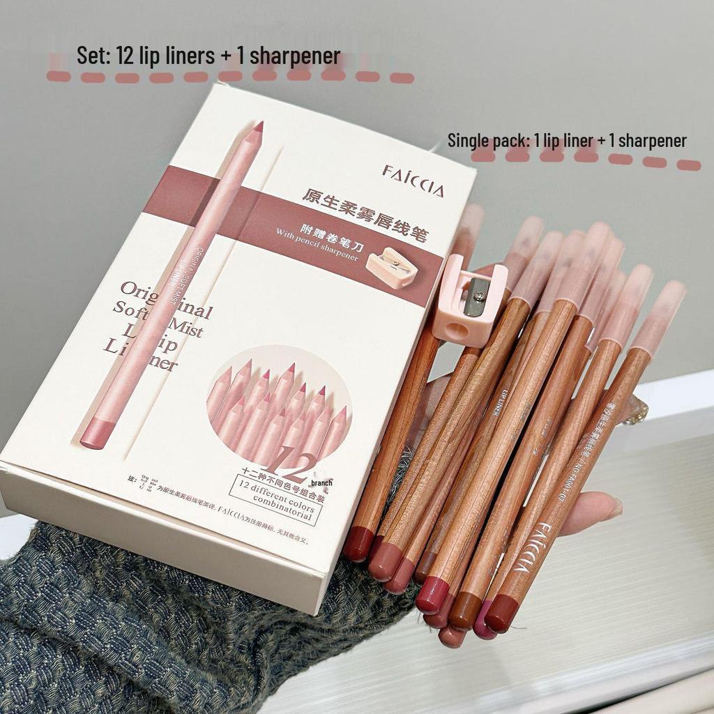 Feixi Soft Nude Lip Liner & Non-Fading Lipstick with Sharpener